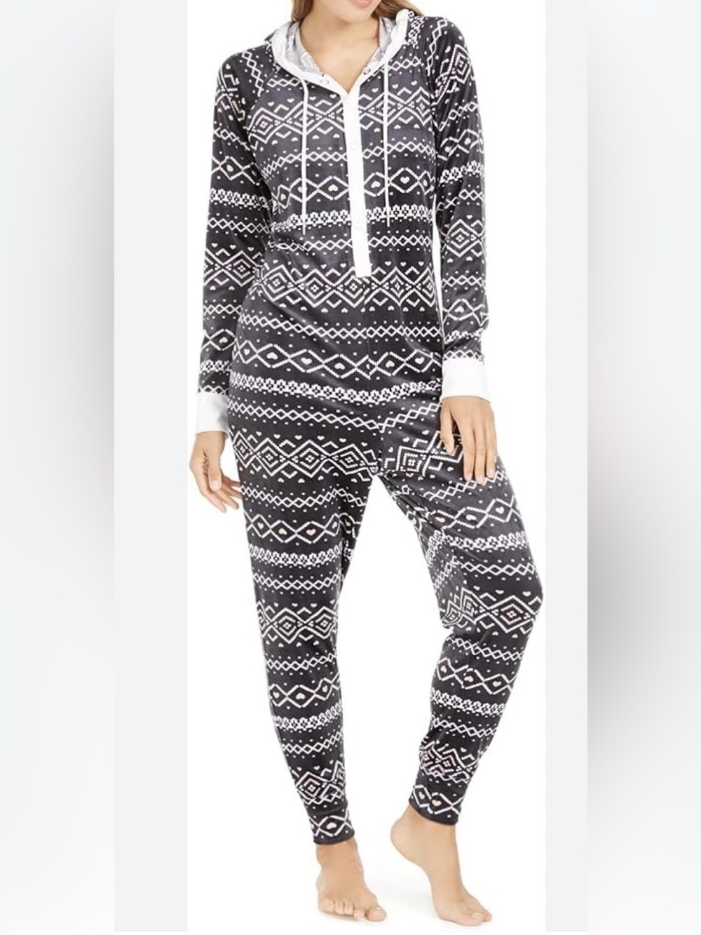 Jenni Black & White Fair Isle One-Piece Pajama Romper